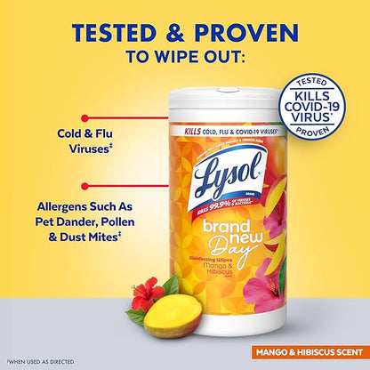 LYSOL Disinfecting Wipes, All Purpose Cleaner, Multi-Surface Antibacterial Cleaning Wipes, Household Cleaning Supplies, Dorm Essentials, Lavender + Mango Scents, 80 ct. (4 Pack)