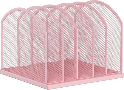 Gawerk 5-Section Vertical Desktop Organizer, 5-Section Mesh File Folder Stand Sorter for Office Home Classroom Organization (1, Pink)