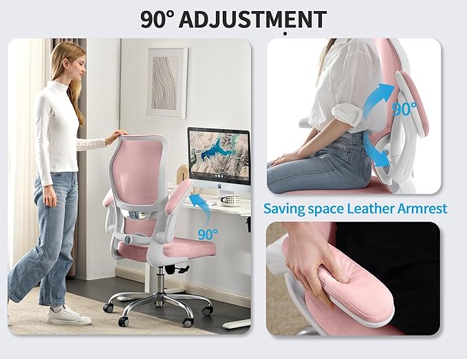 TRALT Ergonomic Office Chair - Desk Chair with Wave High Back Adjustable Lumbar Support Computer Chair - Gaming Chairs Mesh Backrest and PU Leather Seat for Home Reading Chairs to Adults(PIK)