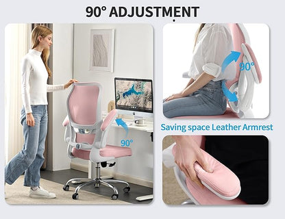 TRALT Ergonomic Office Chair - Desk Chair with Wave High Back Adjustable Lumbar Support Computer Chair - Gaming Chairs Mesh Backrest and PU Leather Seat for Home Reading Chairs to Adults(PIK)