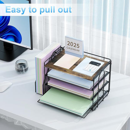 Spacrea Desk Organizers and Accessories, Paper Organizer for Desk with File organizer, Desk Accessories & Workspace Organizers for Catalog & Reference Racks (Wood)