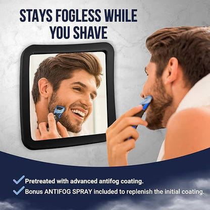 MIRRORVANA Fogless Shower Mirror for Shaving with Upgraded Suction, Anti Fog Shatterproof Surface and 360° Swivel, 1X Magnifying, 6.3 x 6.3 Inch (Black)