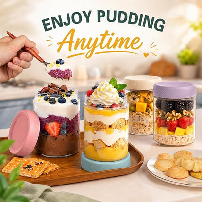 Mason Jars, 16oz Overnight Oats Containers with Lids, 6 Pack Wide Mouth Glass Mason Jars with Airtight Lids, Sugar Bowls, Overnight Oats Jars for Yogurt, Meal Prep, Chia Pudding