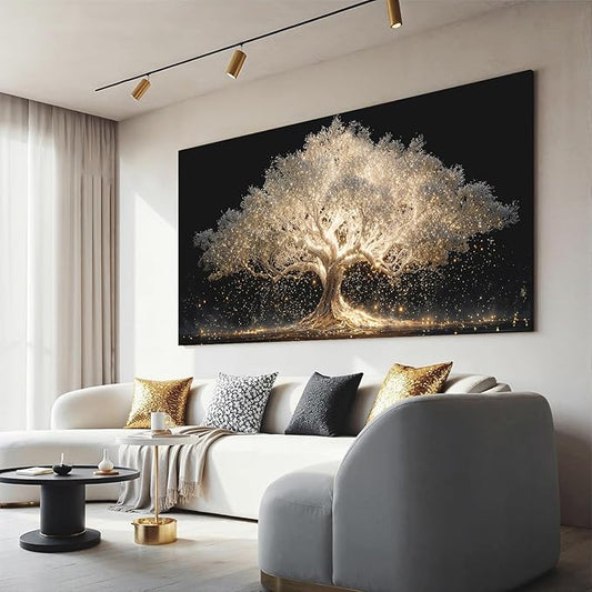 Canvas Wall Art Decor Large Gold Fantasy Tree Of Life Wall Canvas Art For Living Room Pictures Art Decor Artwork White Modern Aesthetics Prints For Home Bedroom Office Room Wall Decor 24×48 Inch