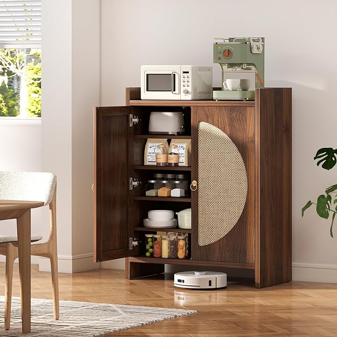 Shoe Cabinet Storage for Entryway - Rattan Entry Way Shoe Storage Cabinet with Adjustable Shelves, Wood Shoe Organizer Cabinet, Accent Cabinet with Doors for Entrance Hallway Living Room Foyer