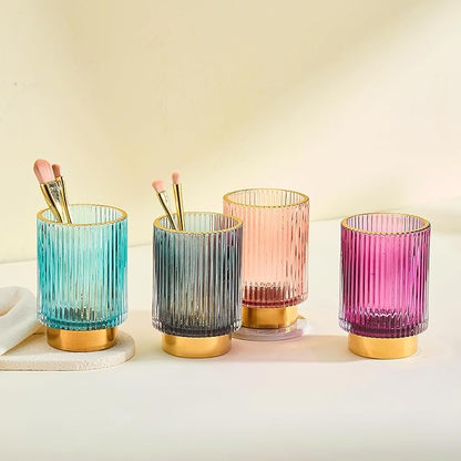Makeup Brush Holder Organizer,Toothbrush Holders,Desk Pen Pencil Holder,Multifunctional Vintage Glass Brush Cup(A3-25-US)