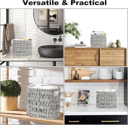 Sumnacon Toilet Paper Storage Basket Freestanding, Wicker Toilet Paper Holder Stand with Handle, Decorative Narrow Bathroom Baskets Sturdy Plastic Organizer Bin for Tissue Rolls, Toiletries, Towels