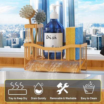 Fssvcd Maifan Sink Caddy Sponge Holder for Kitchen with Brush Holder and Stainless Steel Self Drain Tray, Rustproof Kitchen Sink Organizer for Sponge, Soap Dispenser Storage Accessories