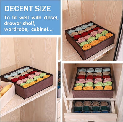 Foldable Storage Cubes Drawer Underwear Organizer Dividers， under Cabinet Organizer 24-Cell Fabric Storage Boxes for Lingerie,Socks,Ties （Coffee）