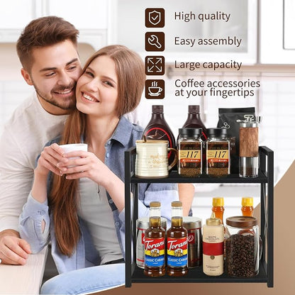 YINMIT Countertop Shelf Organizer,Coffee Bar Accessories,Spice Rack,Coffee Counter Shelf,2 Tier Coffee Organizer Station for Mugs,Cups,Cream,Syrup(Black, Large)