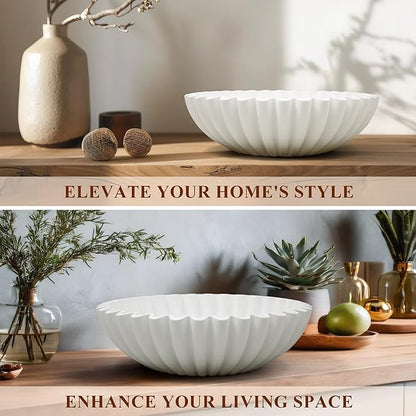 YMXYJM Large Decorative Bowl, Modern Handicraft Bowls for Home Decor, Decorative Fruit Bowl for Kitchen Counter, Ruffle Bowl Decor, Stylish Key Bowl for Entry Table, White