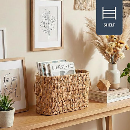 Toilet Paper Storage Basket, Water Hyacinth Toilet Paper Holder for Up to 6 Mega Rolls, Wicker Basket for Bathroom Accessories Organizer, Boho Hand Woven Rattan Decorative Decor, Natural