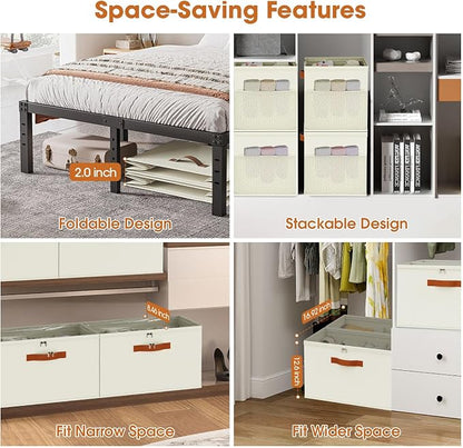 4-Pack Shoe Organizer for Closet, Foldable Shoe Storage Box with Adjustable Dividers & Clear Cover, Fits 32 Pairs, Beige, Durable and Space-Saving