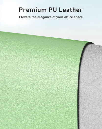 Aothia Faux Leather Desk Mat - Large Mouse Pad, Non-Slip PU Leather Blotter, Waterproof Writing Surface for Office and Home (Foam Green, 40" x 24")