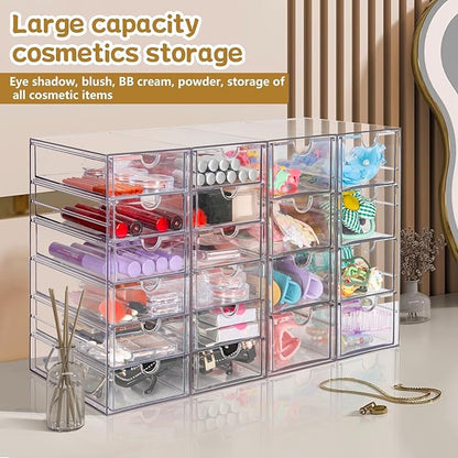 VZKAH Acrylic Organizer with Drawers | 20 Drawers 4 Sets | Desk Organizer and Storage, Clear Makeup Organization, For Office/Art Supply/Craft Storage and Organization