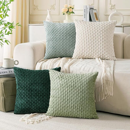 Set of 4 Sage Forest Green Decorative Throw Pillow Covers 22x22 Inch Corduroy Pillow Covers for Bed Couch Sofa Living Room Soft Square Cushion Cases