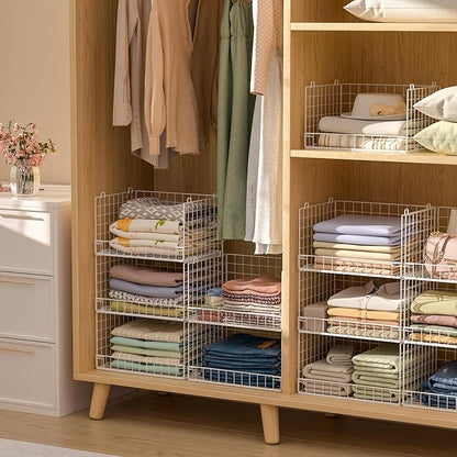 Yociyoga 5-Tier Stackable Closet Organizers and Storage Basket - Foldable Closet Shelf Organizer System, Space-Saving Clothes Storage Bins Drawer Organizer for Wardrobe, White (Patent 30022416)