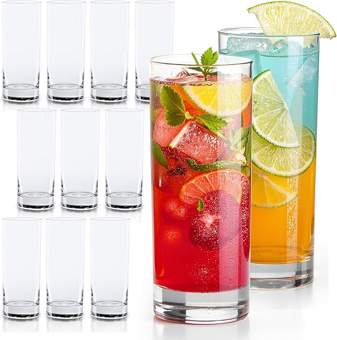 LEMONSODA Premium Highball 12oz/15oz Glass Sets - Elegant Tom Collins Glasses - Tall Water Drinking Glasses - Bar Glassware for Mojito, Whiskey, Cocktail (15oz, Set of 12)