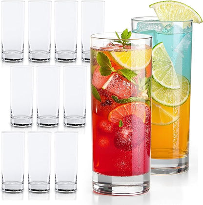 LEMONSODA Premium Highball 12oz/15oz Glass Sets - Elegant Tom Collins Glasses - Tall Water Drinking Glasses - Bar Glassware for Mojito, Whiskey, Cocktail (15oz, Set of 12)