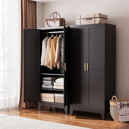 COFaR Black Metal Wardrobe Closet 2-in-1 Design, 71" Freestanding Armoire with Adjustable Hanging Rod & Shelves, Convertible Storage/Hanging Cabinet for Bedroom