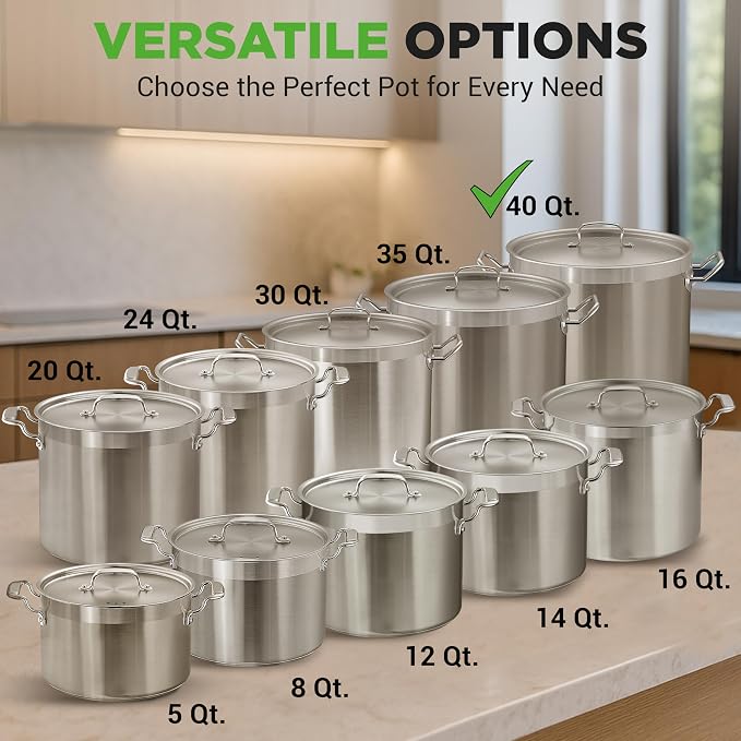 Nutrichef Stainless Steel Cookware Stockpot, 40 Quart Heavy Duty Induction Soup Pot With Stainless Steel Lid And Strong Riveted Handles, Even Heat Distribution, Compatible With Most Cooktops