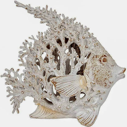 Ocean Decor White Coral Reef Angelfish Sculpture Beach Home Decor Coastal Coral Look Tabletop Collection 11 in x 10 in