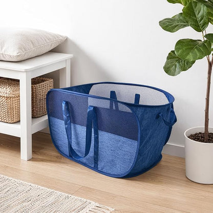 100L Collapsible Laundry Baskets 2 Pack, Extra Large Mesh Pop Up Laundry Hamper, Dirty Clothes Hamper with Reinforced Handles, Folding Hampers for Travel. Dorm or Home Portable Laundry Baskets. Blue