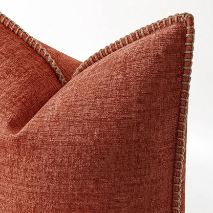 MIULEE Pack of 2 Fall Couch Throw Pillow Covers 18x18 Inch Burnt Orange Farmhouse Decorative Pillow Covers with Stitched Edge Soft Chenille Solid Dyed Pillow Covers for Sofa Bed Living Room
