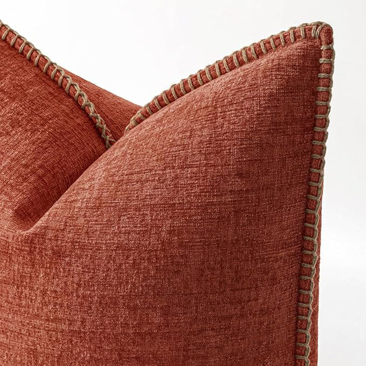MIULEE Pack of 2 Fall Couch Throw Pillow Covers 16x16 Inch Burnt Orange Farmhouse Decorative Pillow Covers with Stitched Edge Soft Chenille Solid Dyed Pillow Covers for Sofa Bed Living Room