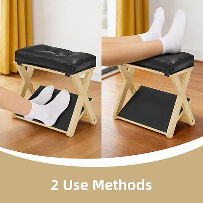 Adjustable Height Foot Rest Under Desk at Work, Double Step Wooden Under Desk Footrest, Non-Slip EVA Surface, Office Foot Stool for Posture Support,Leg Relief, Home Office & Gaming