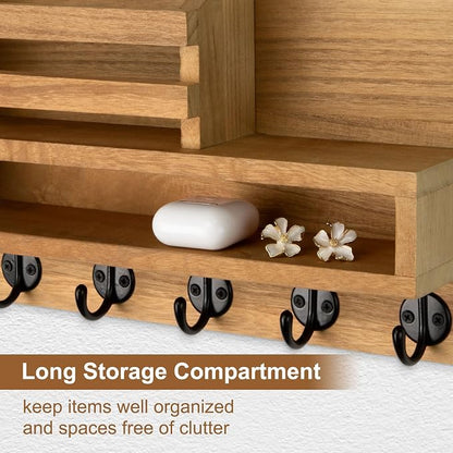 Key and Mail Holder Wall Mount, Key Hanger with Long Storage Box and Key Hooks for Coat, Dog Leash, Home Decor Rack, House Accessories, Entry Way Organizer