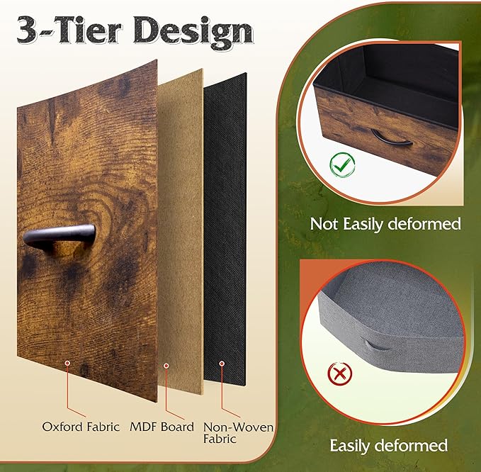 Tall Console Table with 12 Fabric Drawers, Tall Storage Organizer with Wood Top, Entryway Table with Storage, Steel Frame for Living Room, Hallway, Office, Rustic Brown