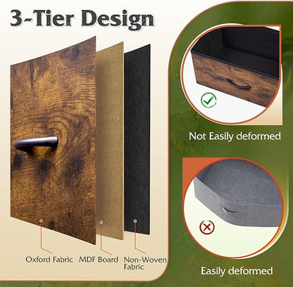 Tall Console Table with 12 Fabric Drawers, Tall Storage Organizer with Wood Top, Entryway Table with Storage, Steel Frame for Living Room, Hallway, Office, Rustic Brown