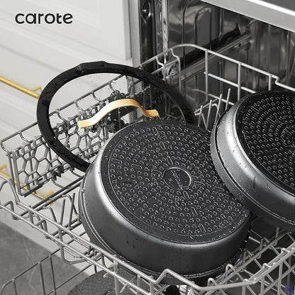 CAROTE 19pcs Pots and Pans Set Non Stick, Nonstick Cookware Set, Dishwasher/Oven/Fridge Safe Pots and Pans, Removable Handle RV Oven Safe Cookware, Induction Kitchen Set, Black