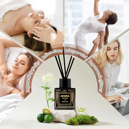 Black Glass Bottle Scent Diffuser, 1.7 oz Reed Diffuser with Sticks, Home Fragrance for Bookshelf, Bedroom Vanity, Office Desk & Bathroom Decor, Air Freshener for Aesthetic Room Decor (Bluebell)