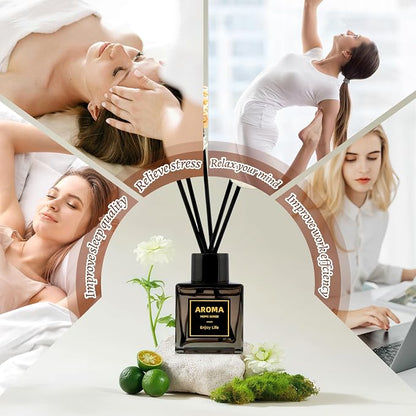Black Glass Bottle Scent Diffuser, 1.7 oz Reed Diffuser with Sticks, Home Fragrance for Bookshelf, Bedroom Vanity, Office Desk & Bathroom Decor, Air Freshener for Aesthetic Room Decor (Encounter)