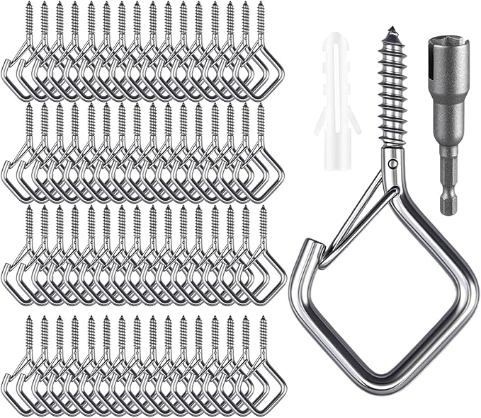 Screw Hooks 2.16 Inch, Metal Ceiling Hooks for Outdoor String Lights, Wind Chimes, Lanterns, and Hanging Decorations Indoor and Outdoor （Stainless Steel） (Stainless Steel, 65)
