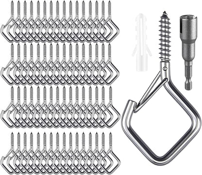 Screw Hooks 2.16 Inch, Metal Ceiling Hooks for Outdoor String Lights, Wind Chimes, Lanterns, and Hanging Decorations Indoor and Outdoor （Stainless Steel） (Stainless Steel, 65)