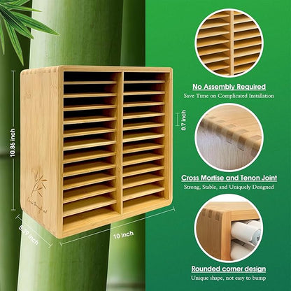 Marker Organizer for 168 Markers,Bamboo Wooden Desk Storage Organizer Rack,Markers Pens Pencils Art Brushes Storage Holder for Home Classroom Office Decor.