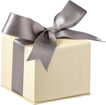 Luxury Dome-Shape Leather Ring Box - Ring Gift Box for Engagement, Proposal, Wedding Day - Jewelry Box with Cream Ribbed Outer Box & Matching Bow Ribbon - Small Ring Case for Men & Women