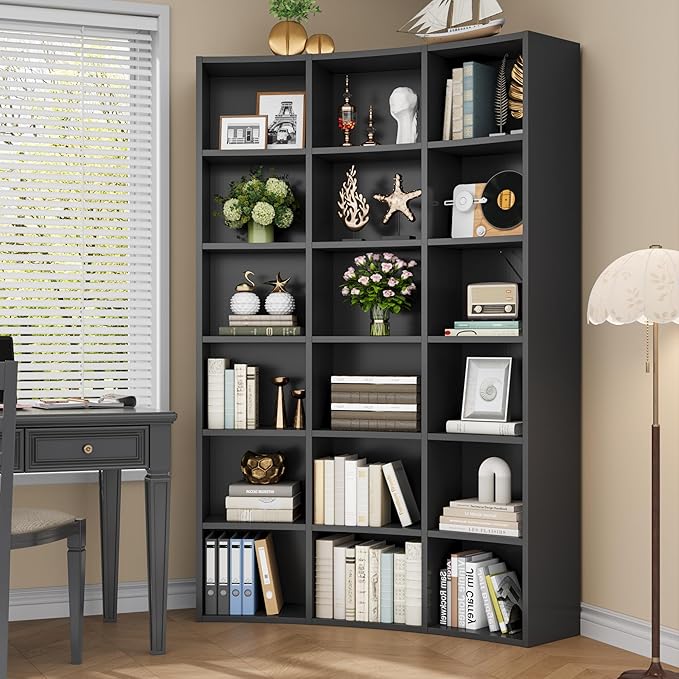 Semoic 71" Curved Bookshelf,Triple Width 6 Tier Bookcase with Storage Cabinet,Modern Tall Bookshelf with 18 Open Display Shelves, Floor Standing Book Shelf for Living Room,Black
