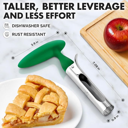 Zulay Kitchen Ultra Sharp Apple Corer Tool - Stainless Steel, Sharp & Serrated Blade Cores in Seconds - Easy to Use & Clean, Durable Apple Core Remover for Apples & Small Fruits - Green