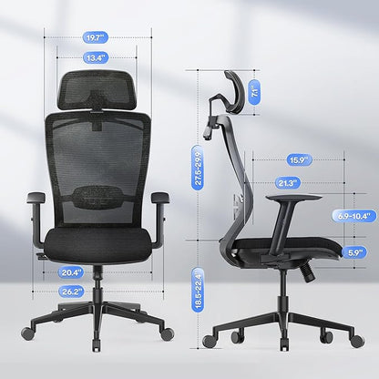 FLEXISPOT OC3 Cloud Ergonomic Office Chair High Back Mesh Swivel Computer Chair Executive Office Desk Chairs with Adjustable Lumbar Support/2D Headrest/Lockable Backrest, Foam Seat Cushion, Black