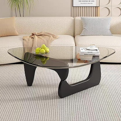 Modern Glass Coffee Table, Mid Century Small Coffee Table, Coffee Table for Living Room,Suitable for Bedroom Living Room Reception Office Tables (Black/Transparent, Small)