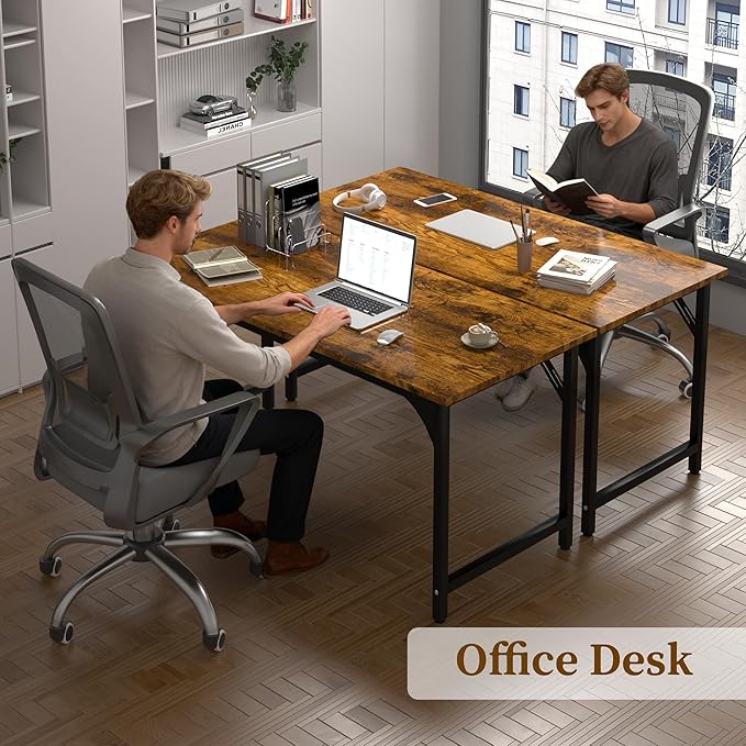 AZN Computer Desk, 47in Computer Desk, Office Desk w/Metal Frame, Office Desk w/Water-Resistant, Scratchproof Surface, Home Office Desks w/Large Legroom for Work Study Writing Gaming, Rustic Brown