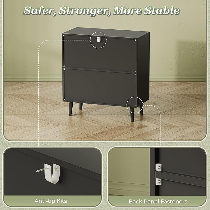 Huuger Buffet Cabinet with Storage, Storage Cabinet with Synthetic Rattan Decor Doors, Solid Wood Feet, for Hallway, Entry, Living Room, Black
