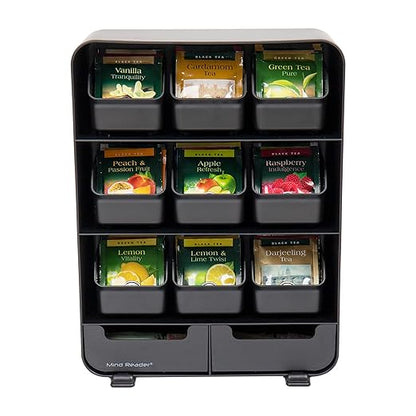 Mind Reader Tea Bag Organizer, Tea Station Organizer, Countertop Storage, Kitchen, Plastic, 10.25"L x 3.25"W x 13.75"H, Black