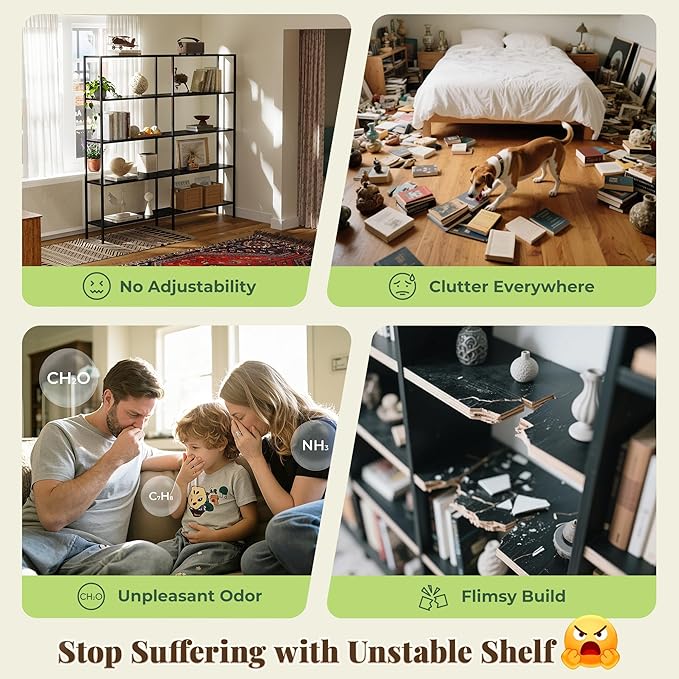 Huuger 5 Tier Bookshelf, L Shaped Corner Bookshelf with 10 Open Shelves, 49.4 Inch Straight Wide Bookcase with Metal Frame and Wooden Board, Adjustable Feet, White
