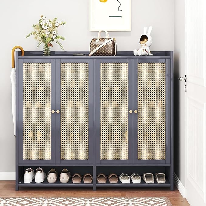7-Tier Bamboo Shoe Cabinet,Shoe Storage Cabinet with Doors, 36-40 Pairs Freestanding Shoes Cabinet Organizer, Large Shoe Cabinet for Entryway, Hallway, Living Room