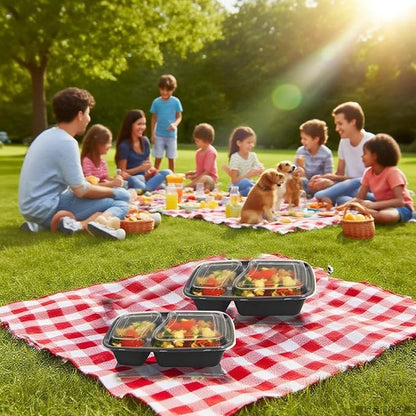 50 Packs 28oz 2-Grid Disposable Meal Prep Containers with Lids,To Go Take Out Plastic Food Storage, Disposable Takeaway Boxes,Freezer, Dishwasher Safe Prep Containers
